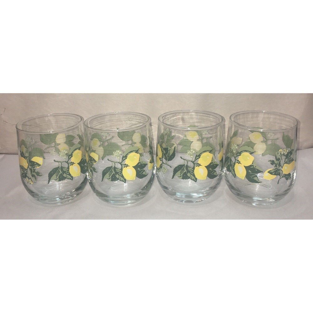 Royal Norfolk Lemon Stemless Wine Glasses Double Old Fashioned 16 Ounce Set of 4